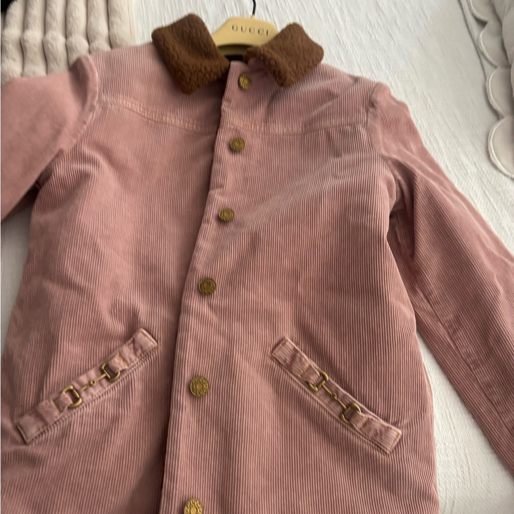 Gucci Pink Corduroy Jacket with Brown Shearling Collar